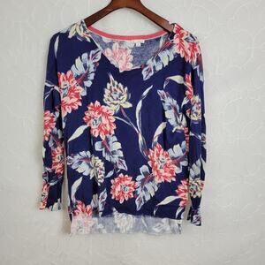 GAP Womens Blouse Size Small Blue Floral Pattern Y2K Long Sleeves Crew Neck